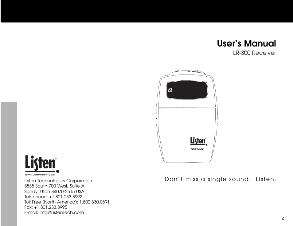User’s manual | Listen Technologies LR-300 User Manual | Page 43 / 76