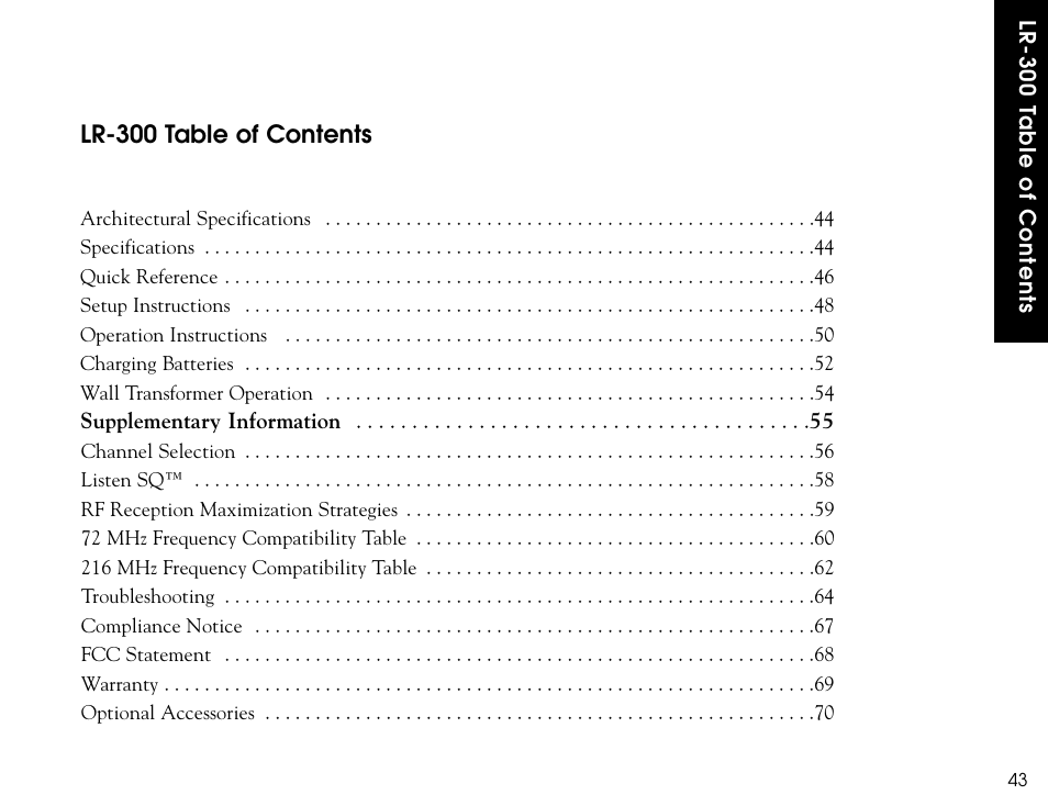 Lr-300 table of contents | Listen Technologies LR-300 User Manual | Page 45 / 76