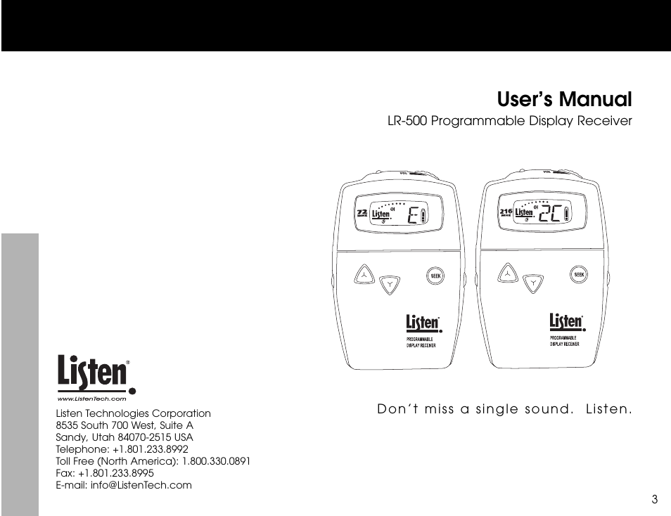 User’s manual | Listen Technologies LR-300 User Manual | Page 5 / 76