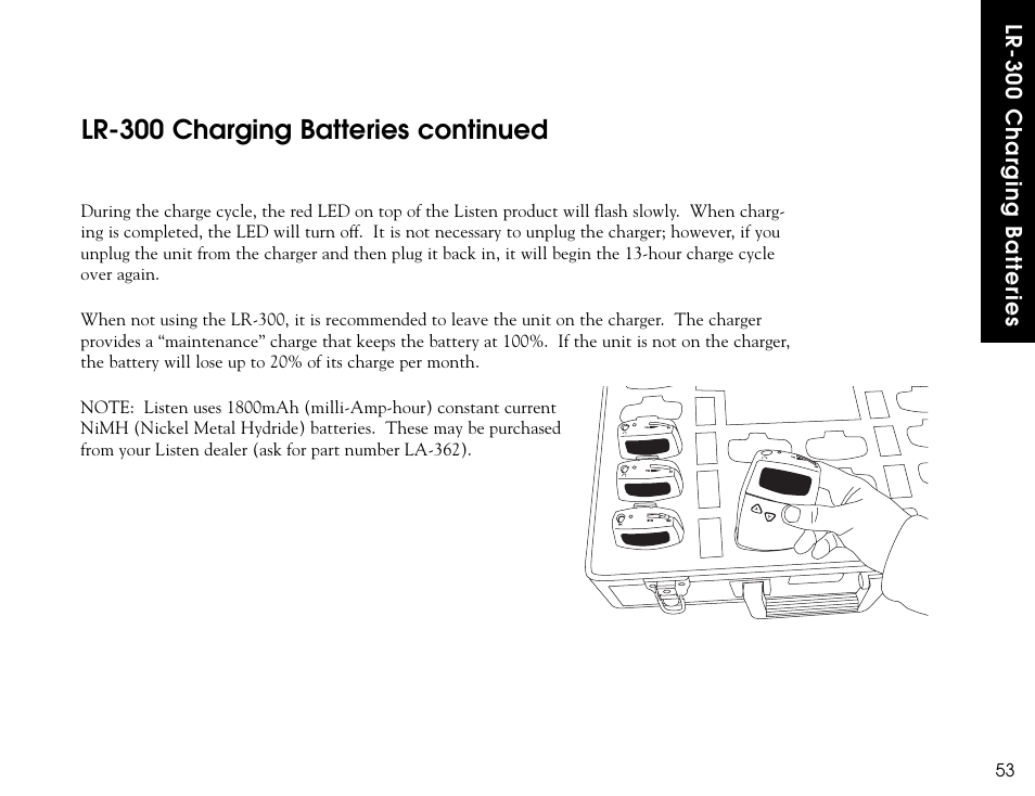 Lr-300 charging batteries continued | Listen Technologies LR-300 User Manual | Page 55 / 76