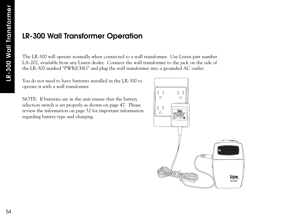 Lr-300 wall transformer operation | Listen Technologies LR-300 User Manual | Page 56 / 76