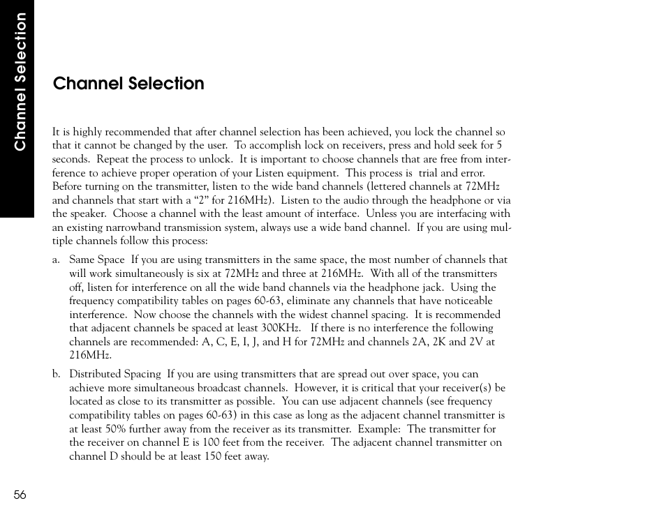 Channel selection | Listen Technologies LR-300 User Manual | Page 58 / 76