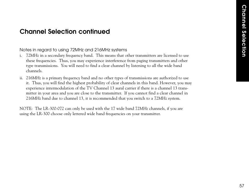 Channel selection continued | Listen Technologies LR-300 User Manual | Page 59 / 76