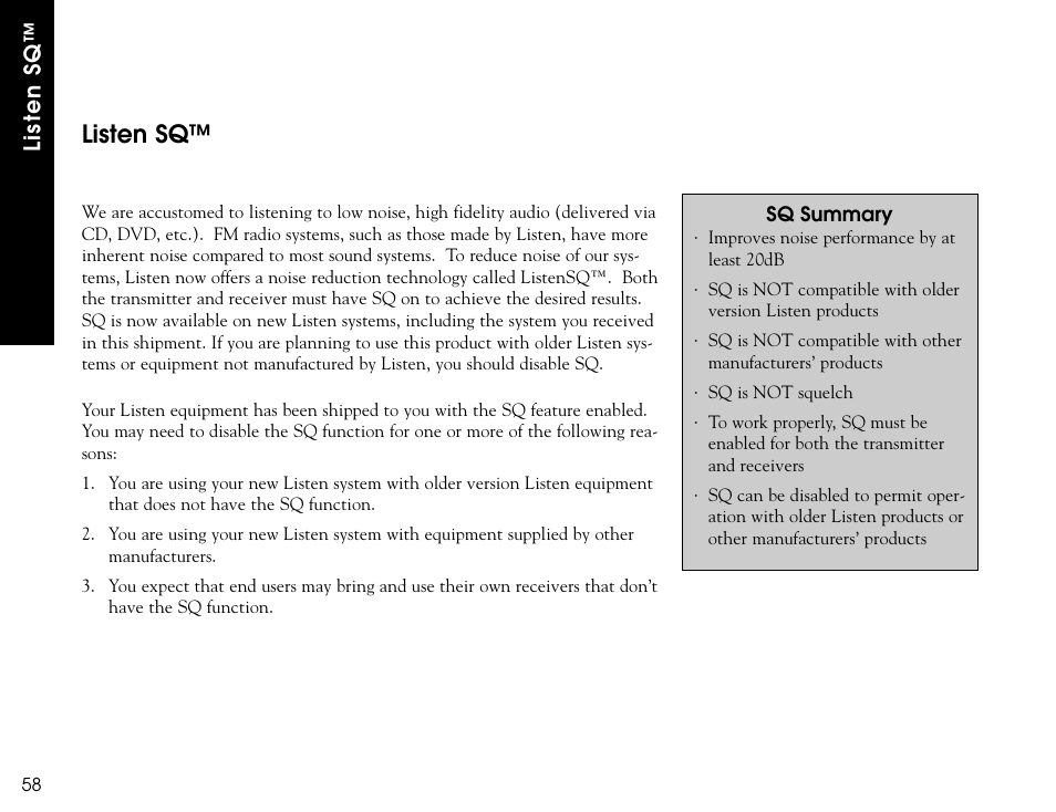 Listen sq | Listen Technologies LR-300 User Manual | Page 60 / 76