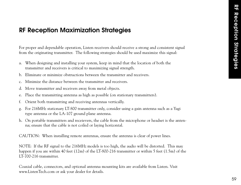 Rf reception maximization strategies | Listen Technologies LR-300 User Manual | Page 61 / 76