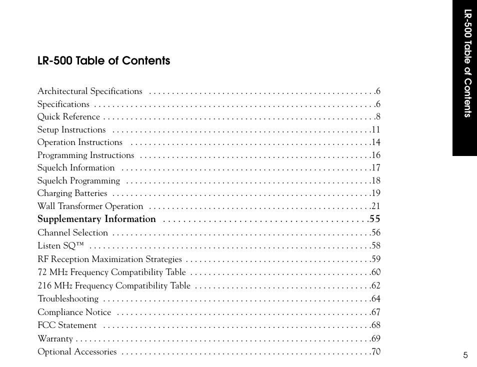Lr-500 table of contents | Listen Technologies LR-300 User Manual | Page 7 / 76