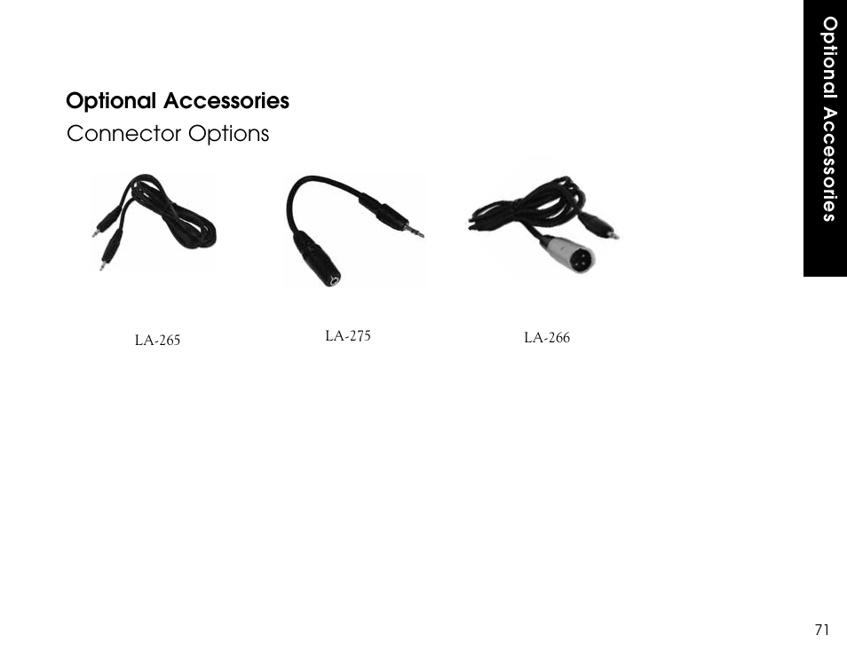 Optional accessories, Connector options | Listen Technologies LR-300 User Manual | Page 73 / 76