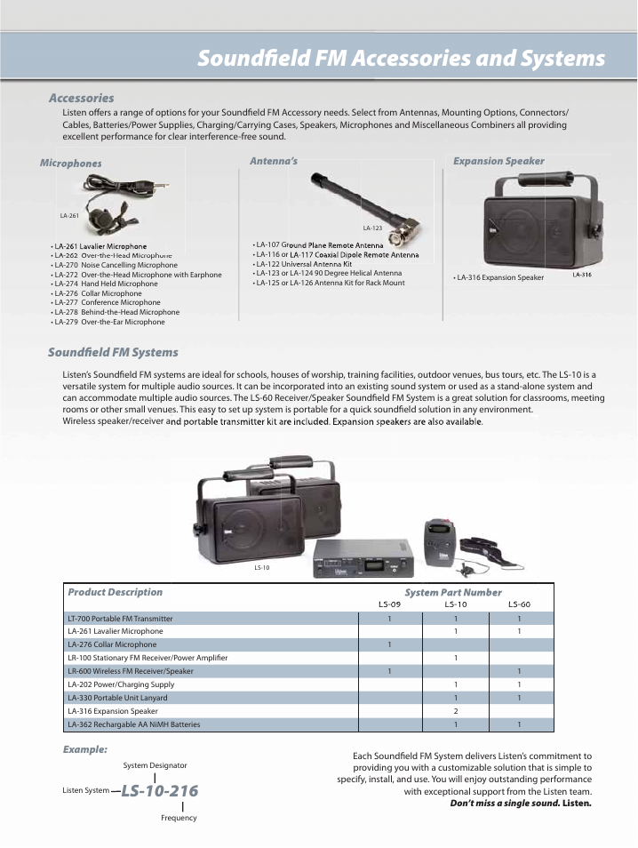 Soundfi eld fm accessories and systems, Soundfi eld fm systems accessories | Listen Technologies LS-60 User Manual | Page 7 / 8