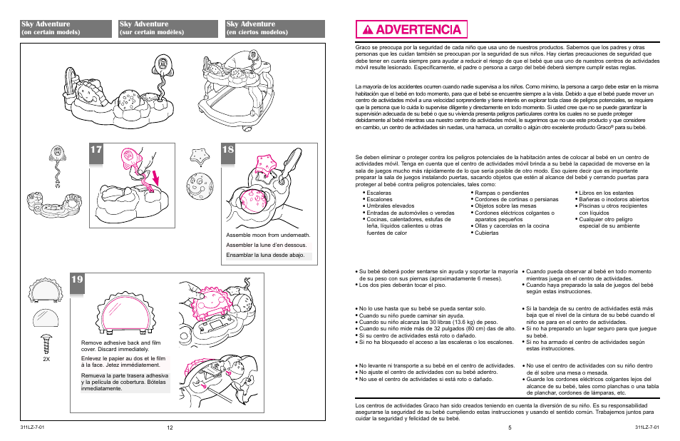 Juguemos con seguridad, Nunca deje al bebé sin atención, Cuándo usar su centro de actividades | Cuándo no usar su centro de actividades, Otras cosas que debe evitar, Sky adventure | Little Tikes 4533 User Manual | Page 12 / 15