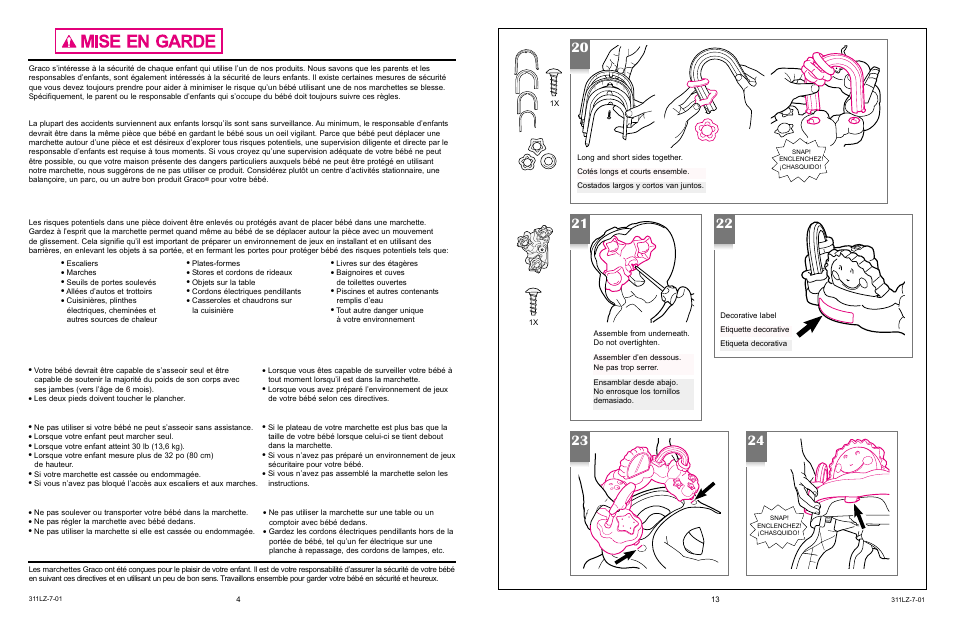 Jouer en sécurité, Ne jamais laisser votre bébé sans surveillance, Quand utiliser votre marchette | Quand ne pas utiliser votre marchette, Autres choses à éviter | Little Tikes 4533 User Manual | Page 13 / 15