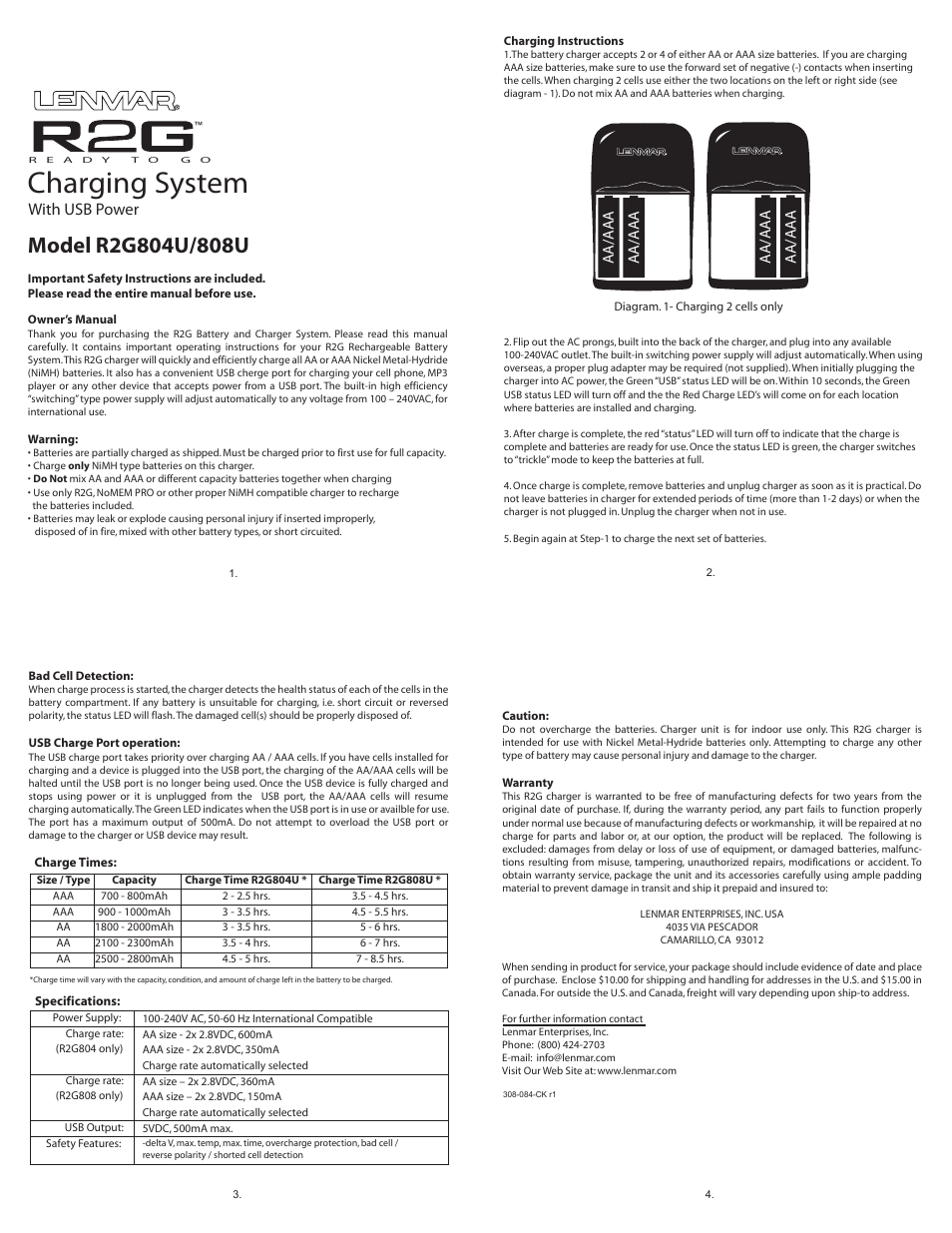 Lenmar Enterprises R2G808U User Manual | 1 page