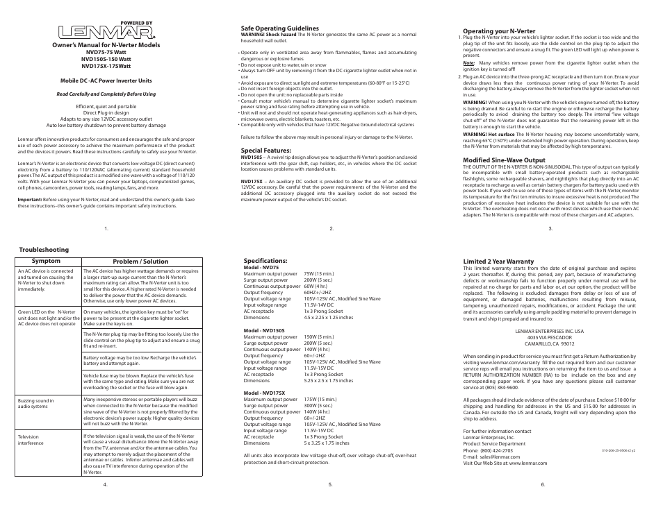 Lenmar NVD75 User Manual | 1 page