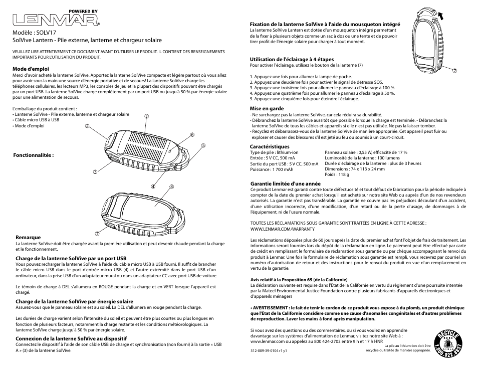 Solv17manualfre.ai | Lenmar Enterprises Lenmar SolVive Lantern SOLV17 User Manual | Page 2 / 3