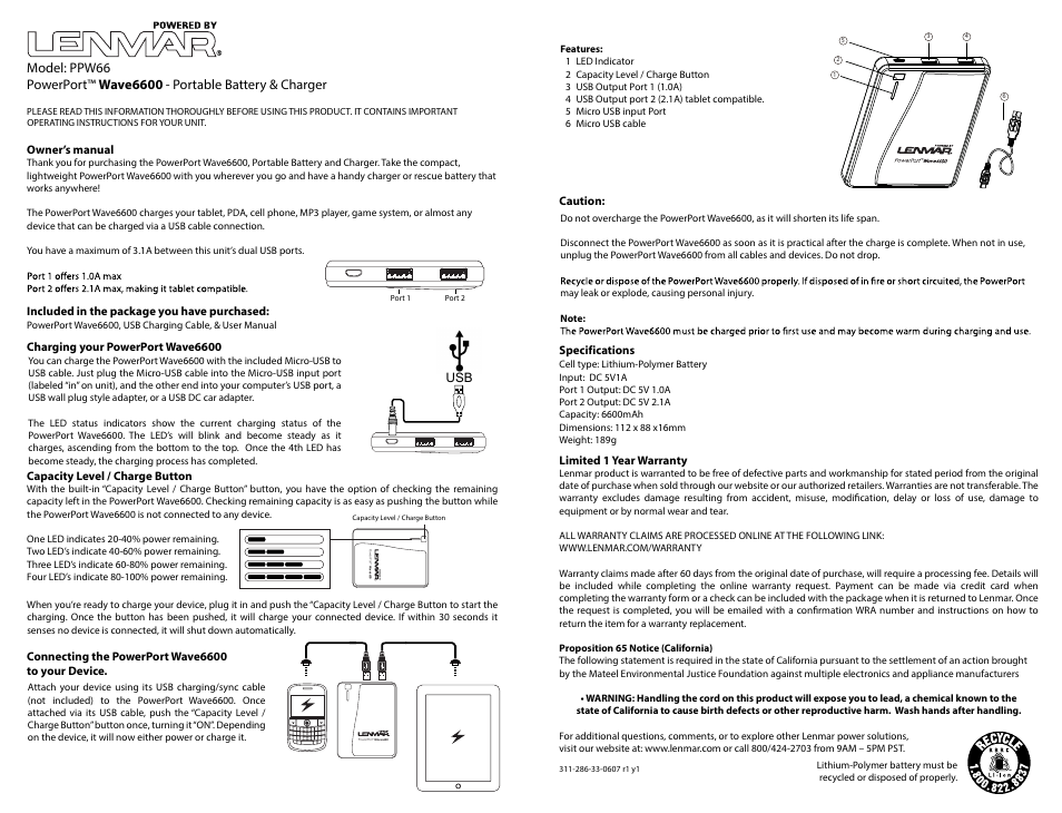 Lenmar PPW66 User Manual | 3 pages