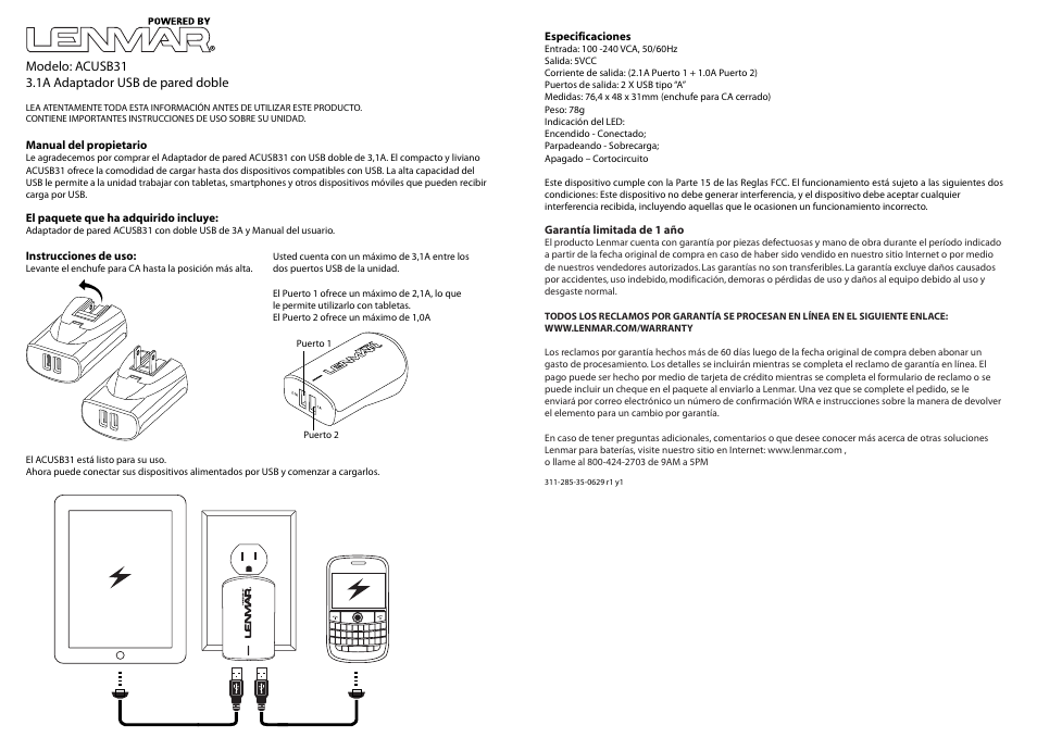 Acusb31_spanish2.ai | Lenmar ACUSB31 User Manual | Page 3 / 3