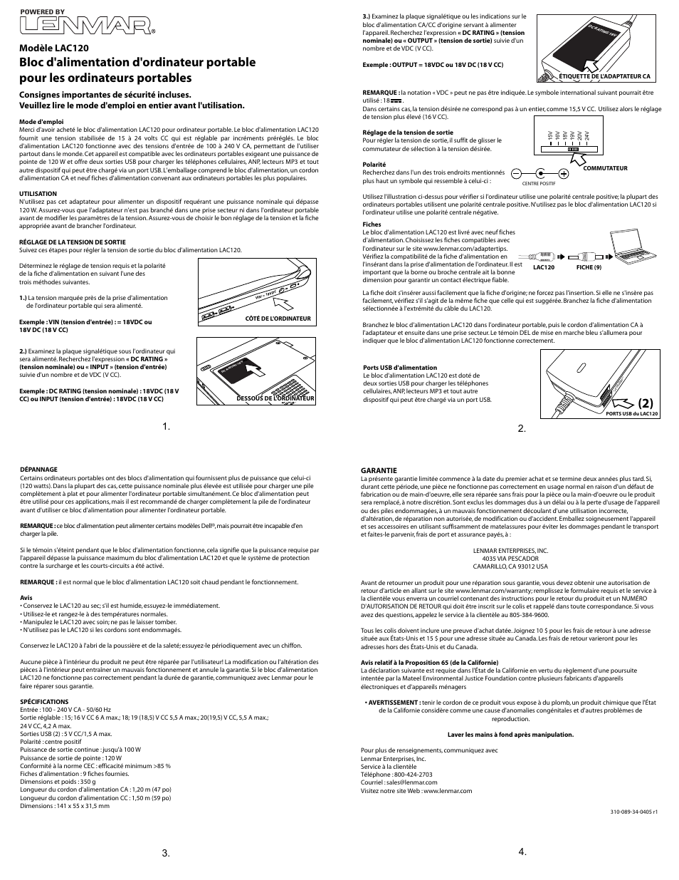 Lac120 fre2, Modèle lac120 | Lenmar LAC120 User Manual | Page 2 / 3