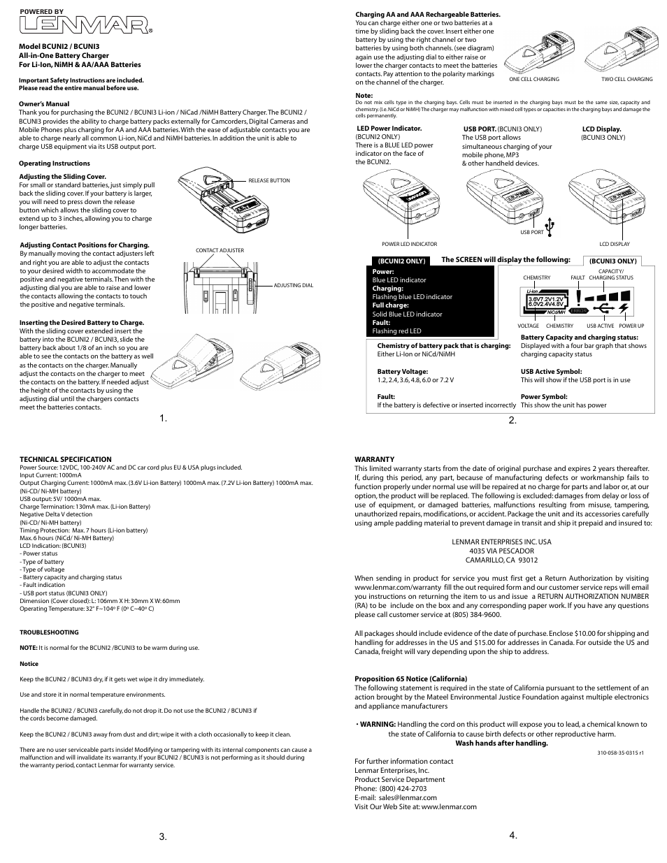 Lenmar Enterprises All-in-One Battery Charger BCUNI2 User Manual | 3 pages