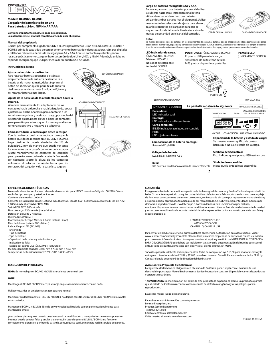 Bcuni2_3 spa3 | Lenmar Enterprises All-in-One Battery Charger BCUNI2 User Manual | Page 3 / 3