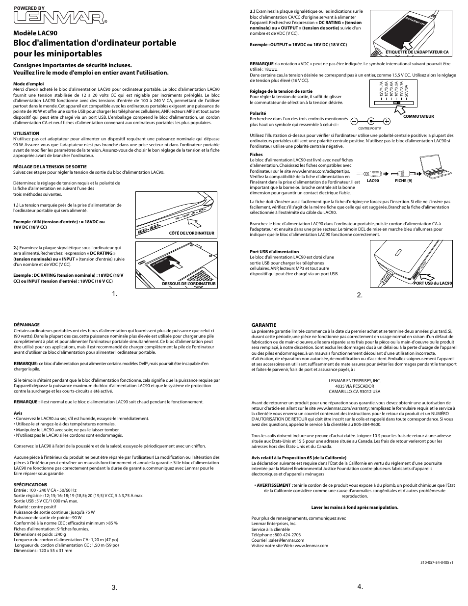 Lac90 fre2, Modèle lac90 | Lenmar LAC90 User Manual | Page 2 / 3