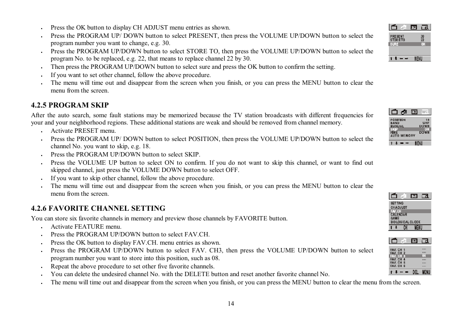 5 program skip, 6 favorite channel setting | Hyundai H-TV2107 User Manual | Page 14 / 48