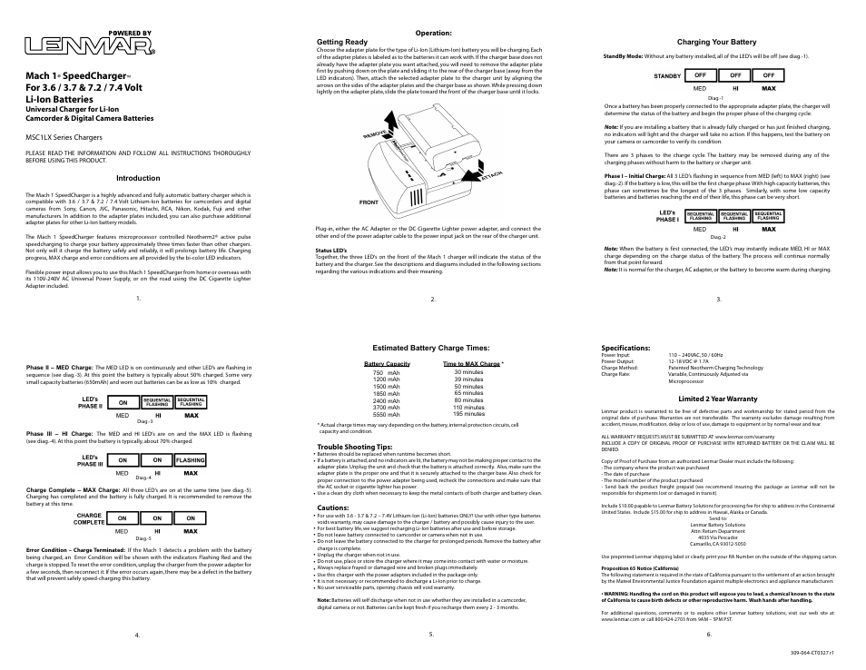 Lenmar MSC1LX User Manual | 1 page