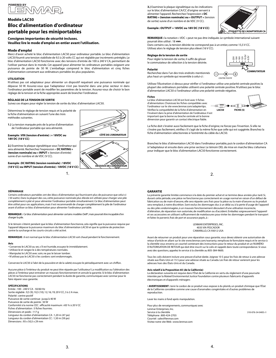 Lac50 fre2, Modèle lac50 | Lenmar LAC50 User Manual | Page 2 / 3