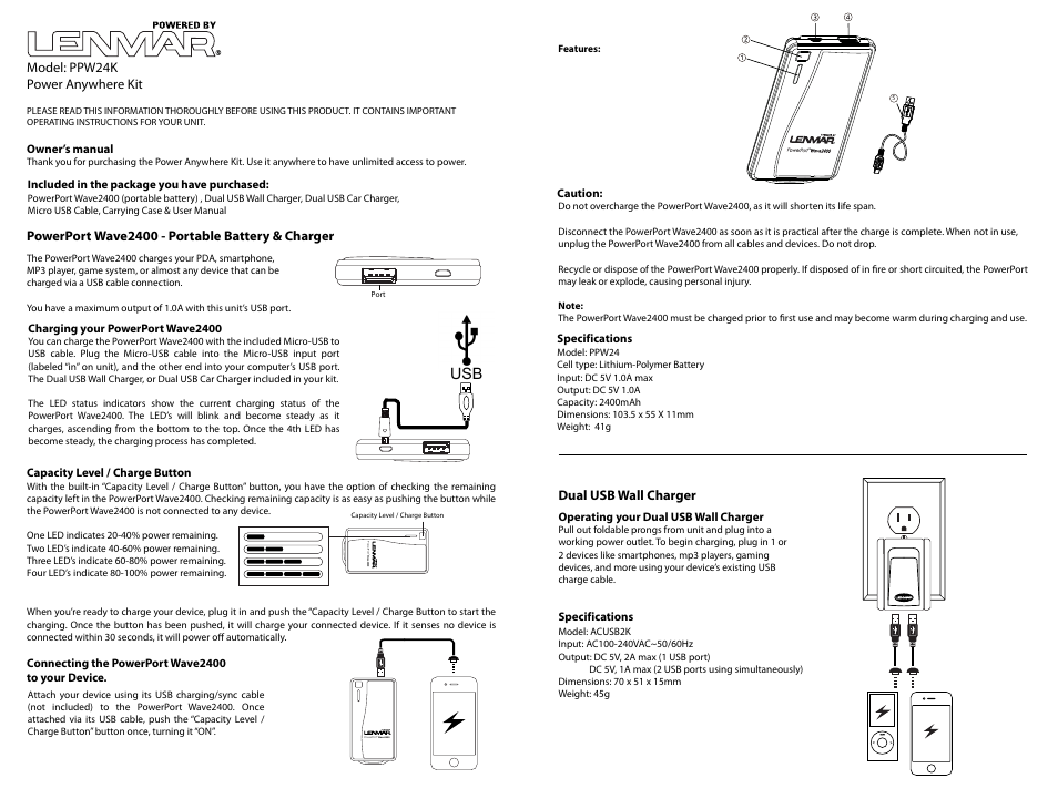 Lenmar PPW24K User Manual | 2 pages