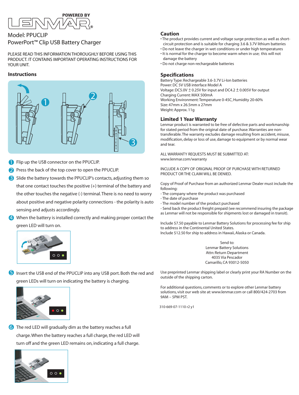 Lenmar PPUCLIP User Manual | 3 pages