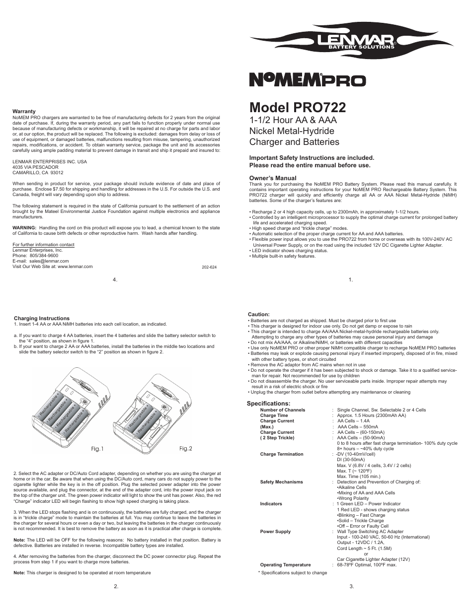 Lenmar Enterprises NoMEM PRO PRO722 User Manual | 1 page