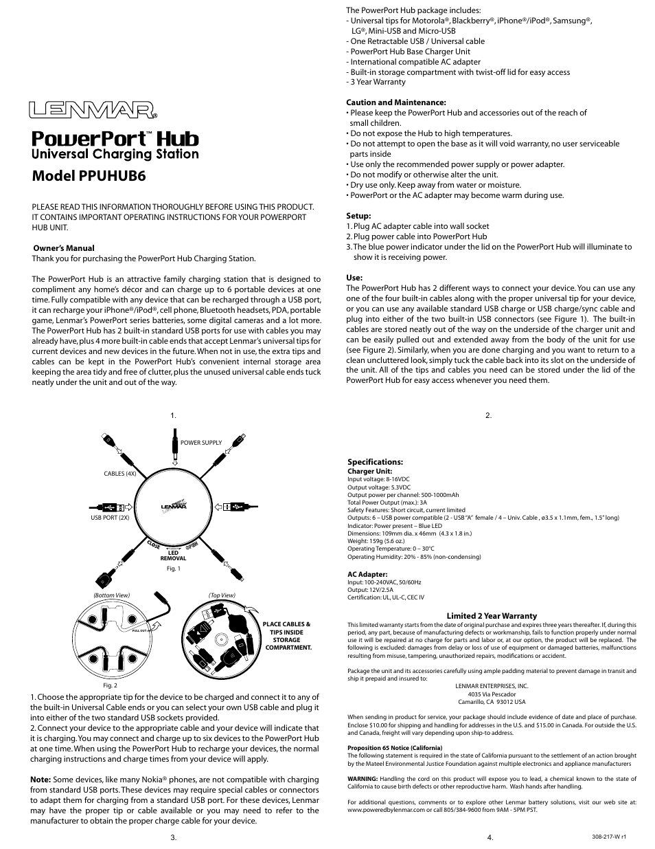 Lenmar Enterprises PowerPort Hub PPUHUB6 User Manual | 1 page