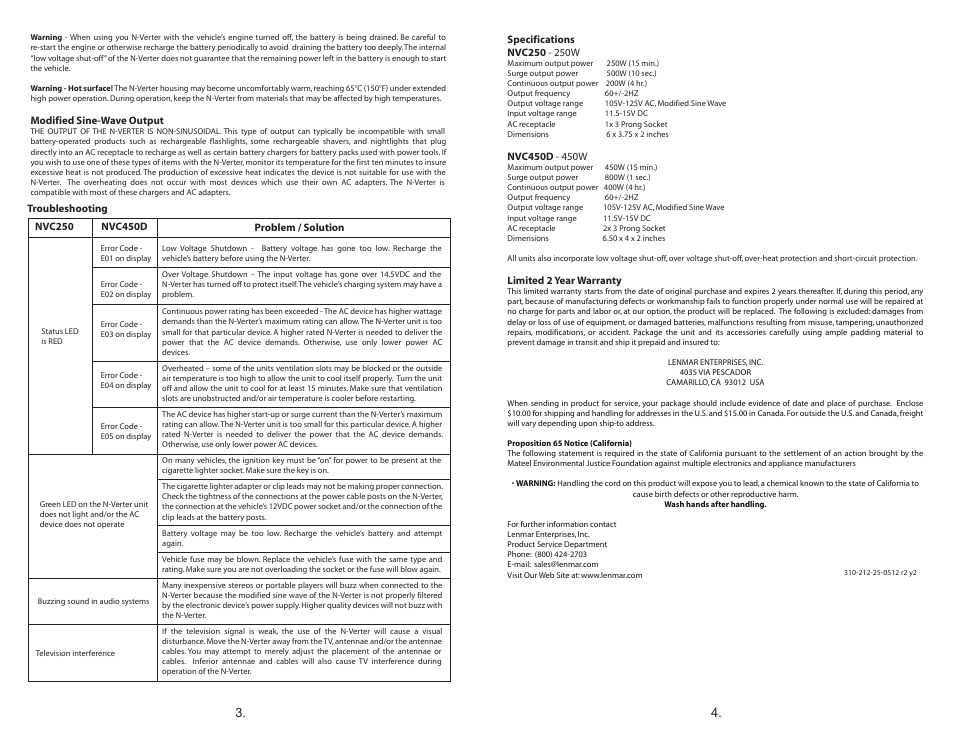 Nvc250_450dmanual2 3 | Lenmar NVC450D User Manual | Page 2 / 2
