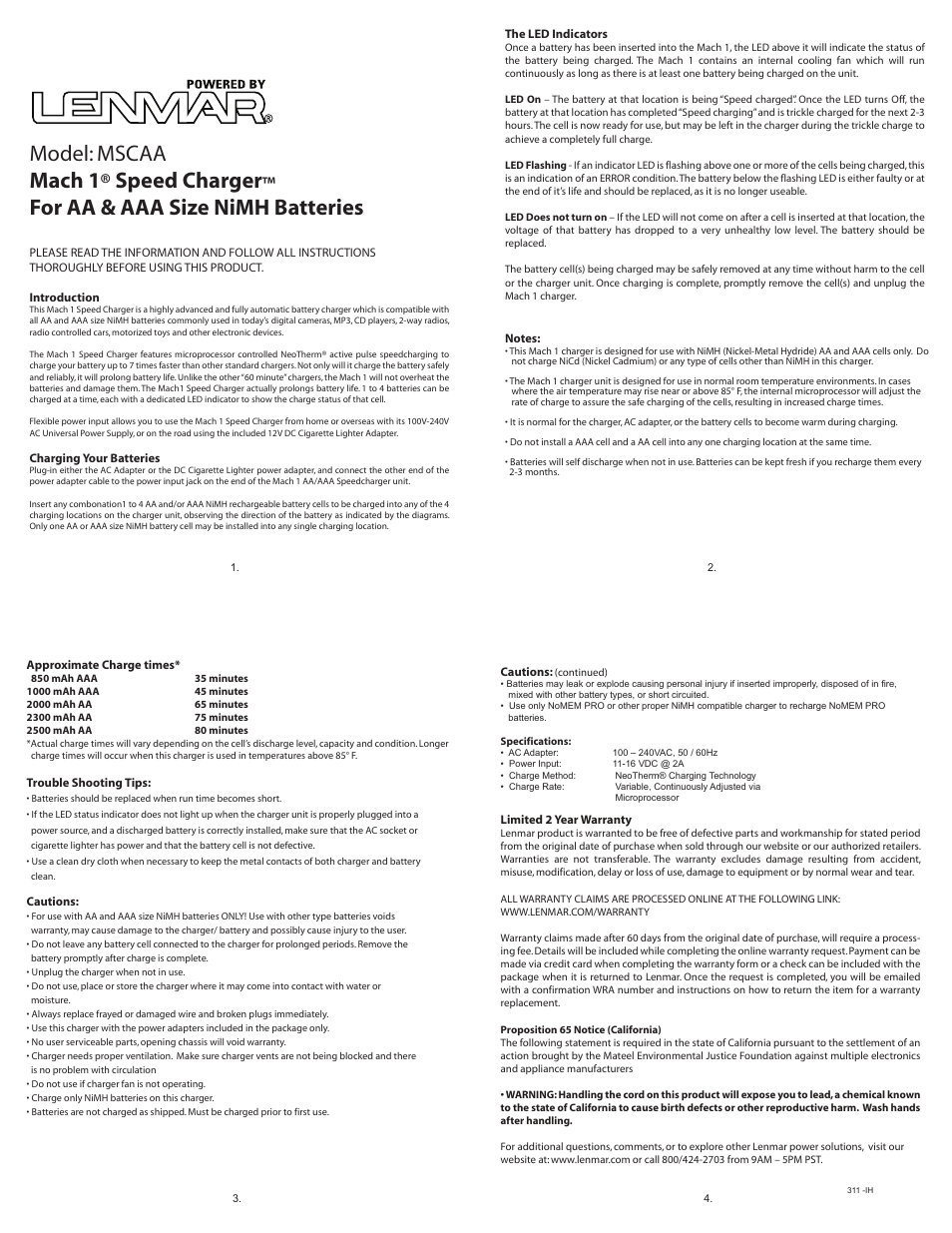Lenmar MSCAA User Manual | 1 page