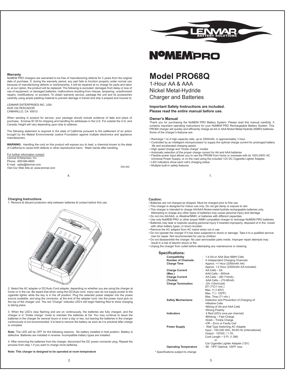 Lenmar Enterprises PRO68Q User Manual | 1 page