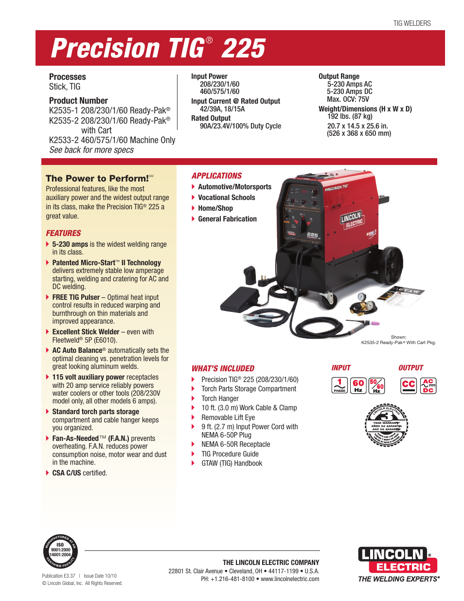 Lincoln International PRECISION TIG 225 User Manual | 6 pages