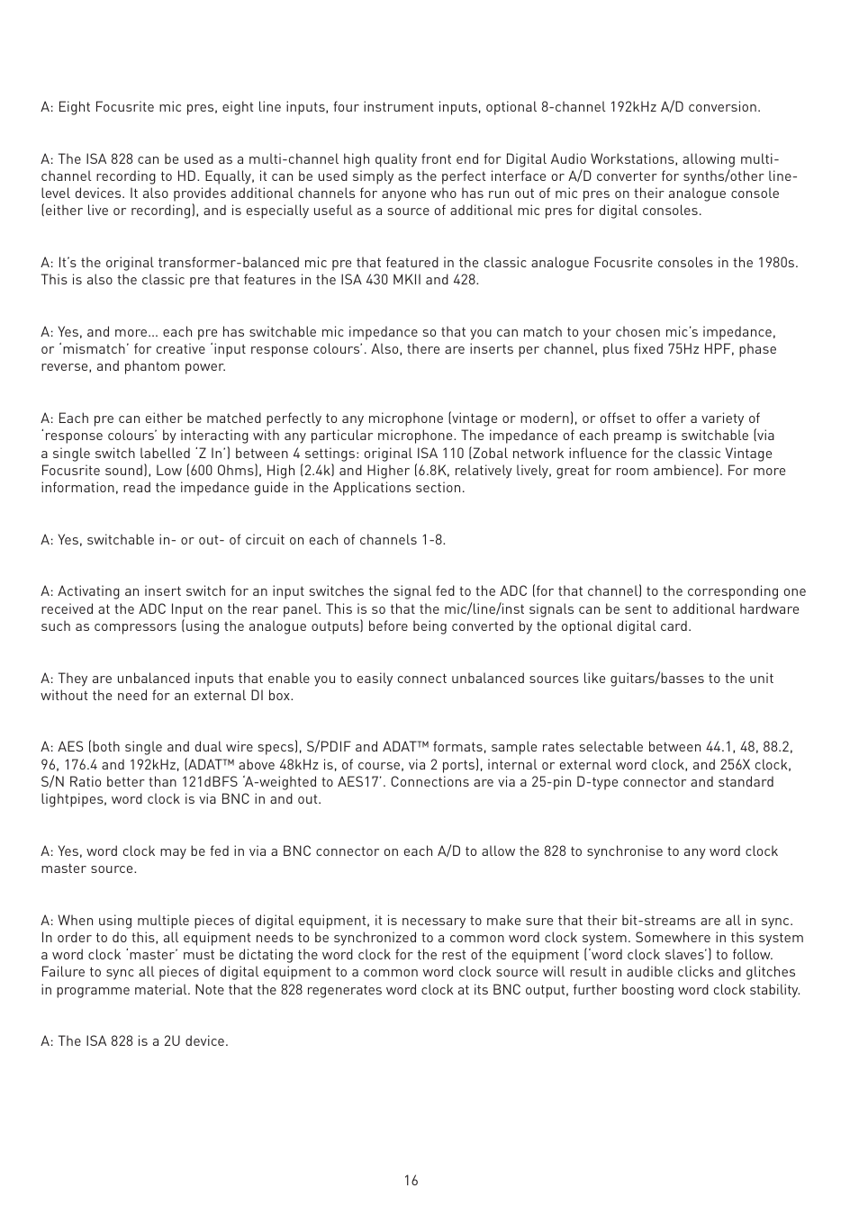 Faqs | Legend Audio ISA 828 User Manual | Page 16 / 21