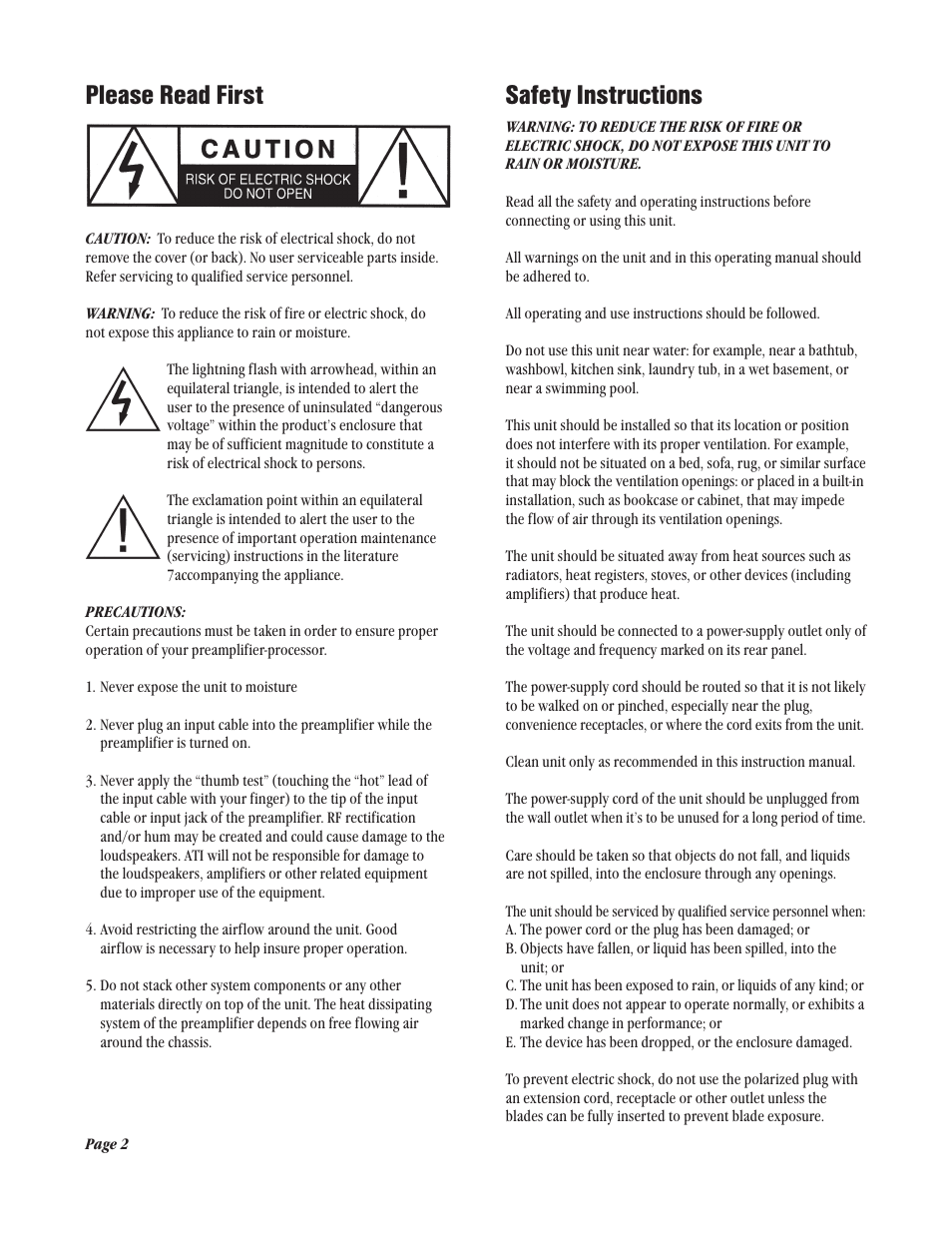 Safety instructions, Please read first | Legend Audio ATP 7500 User Manual | Page 2 / 20