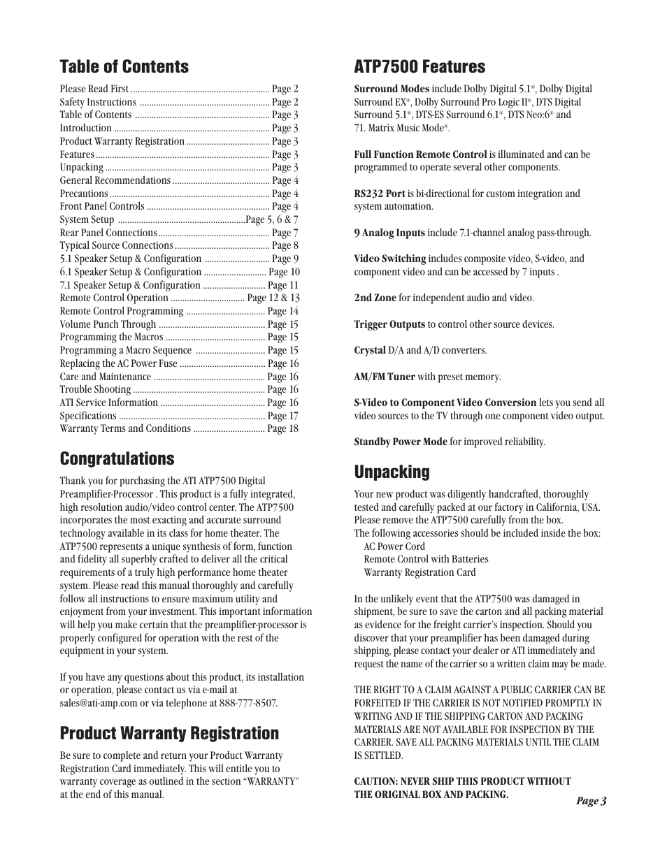 Legend Audio ATP 7500 User Manual | Page 3 / 20