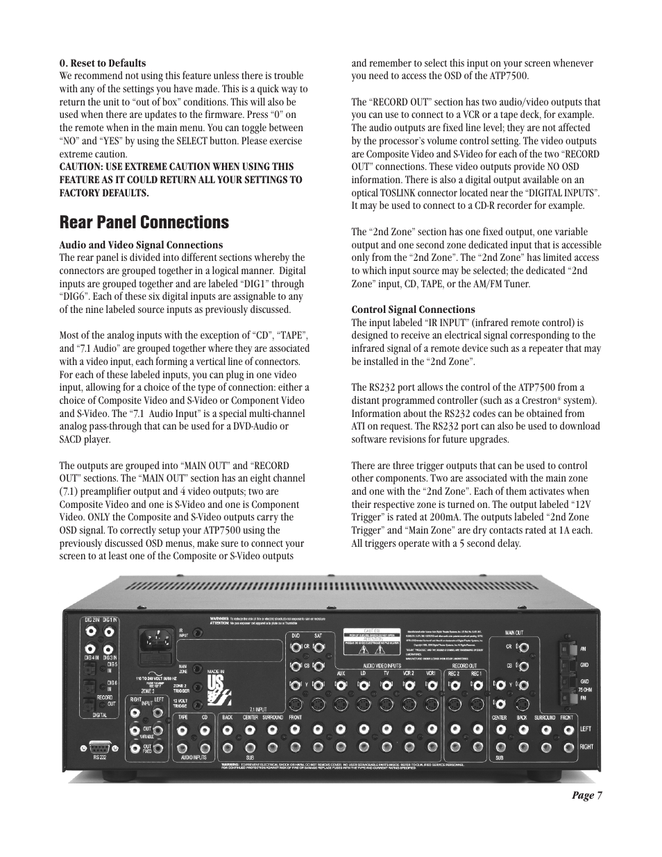 Rear panel connections | Legend Audio ATP 7500 User Manual | Page 7 / 20