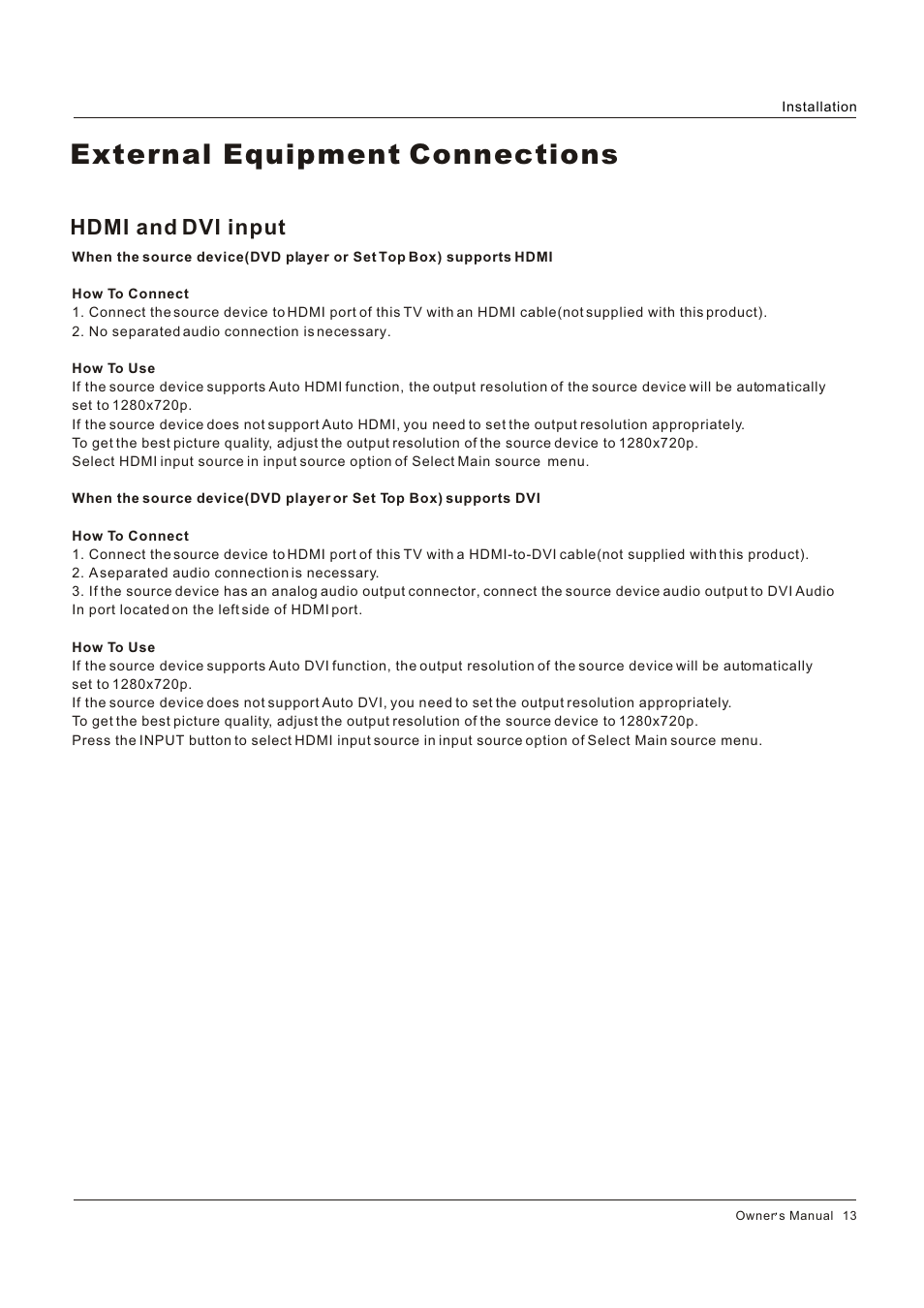 External equipment connections, Hdmi and dvi input | Legend Audio L4269 User Manual | Page 13 / 44