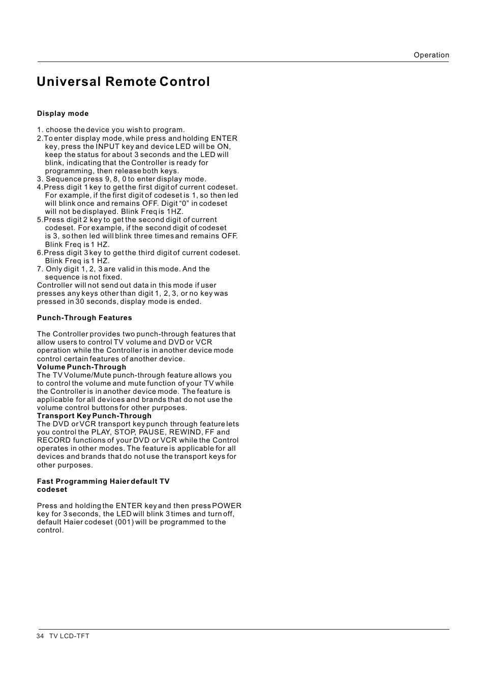 Universal remote control | Legend Audio L4269 User Manual | Page 34 / 44