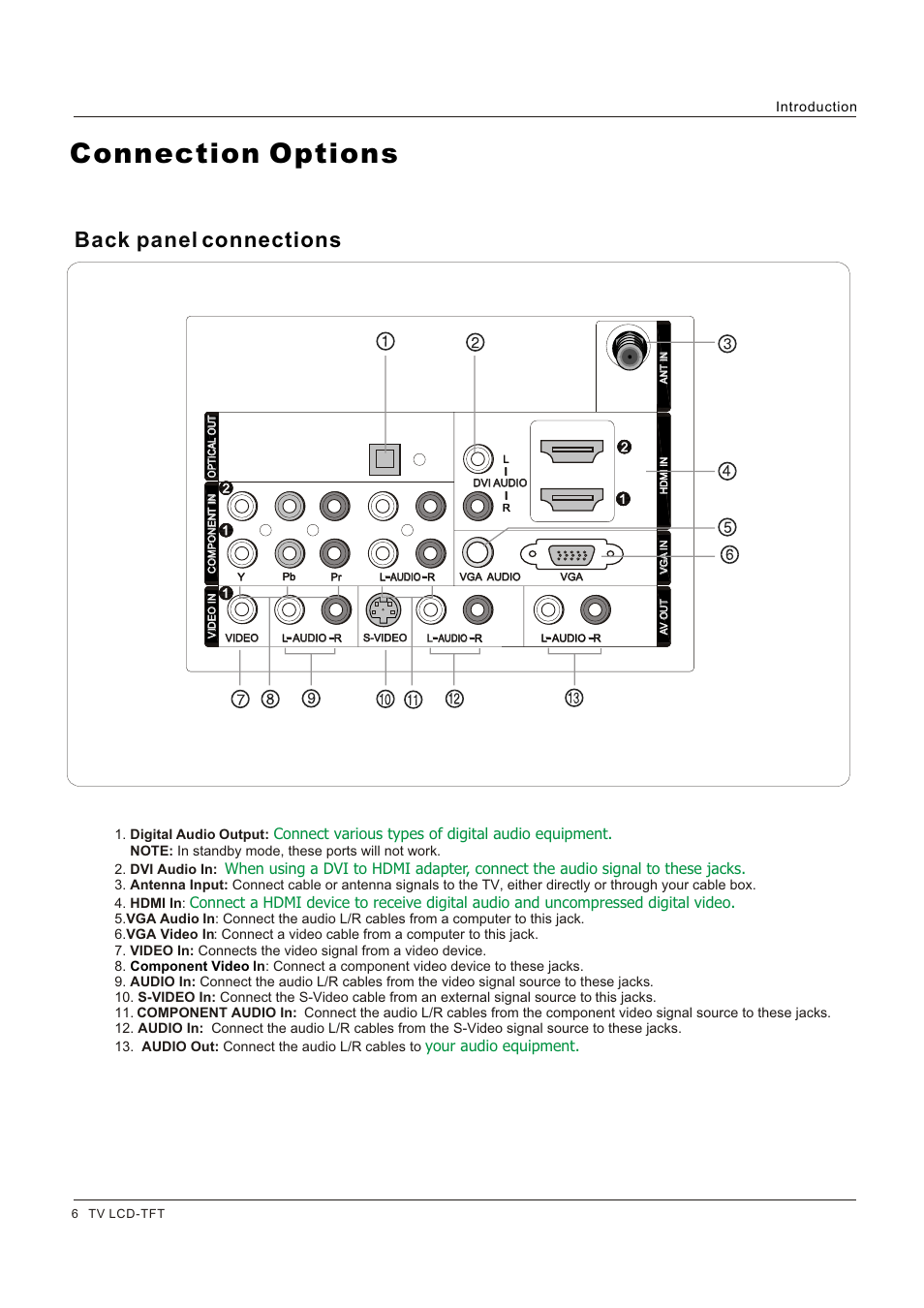 Connection options, Back panel connections | Legend Audio L4269 User Manual | Page 6 / 44