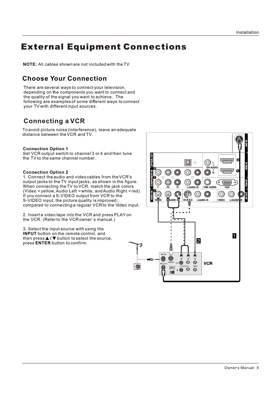 External equipment connections, Connecting a vcr, Choose your connection | Installation | Legend Audio L4269 User Manual | Page 9 / 44