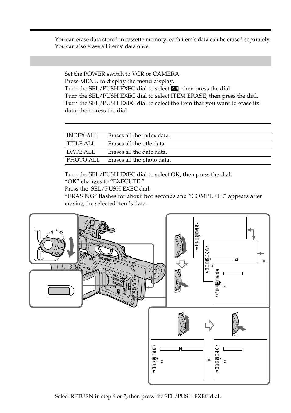 Erasing each item’s data separately | Light & Motion DSR-PD150 User Manual | Page 102 / 172