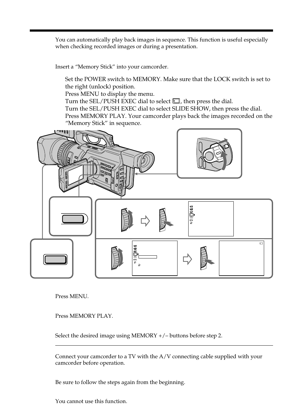 Playing back images continuously – slide show | Light & Motion DSR-PD150 User Manual | Page 134 / 172