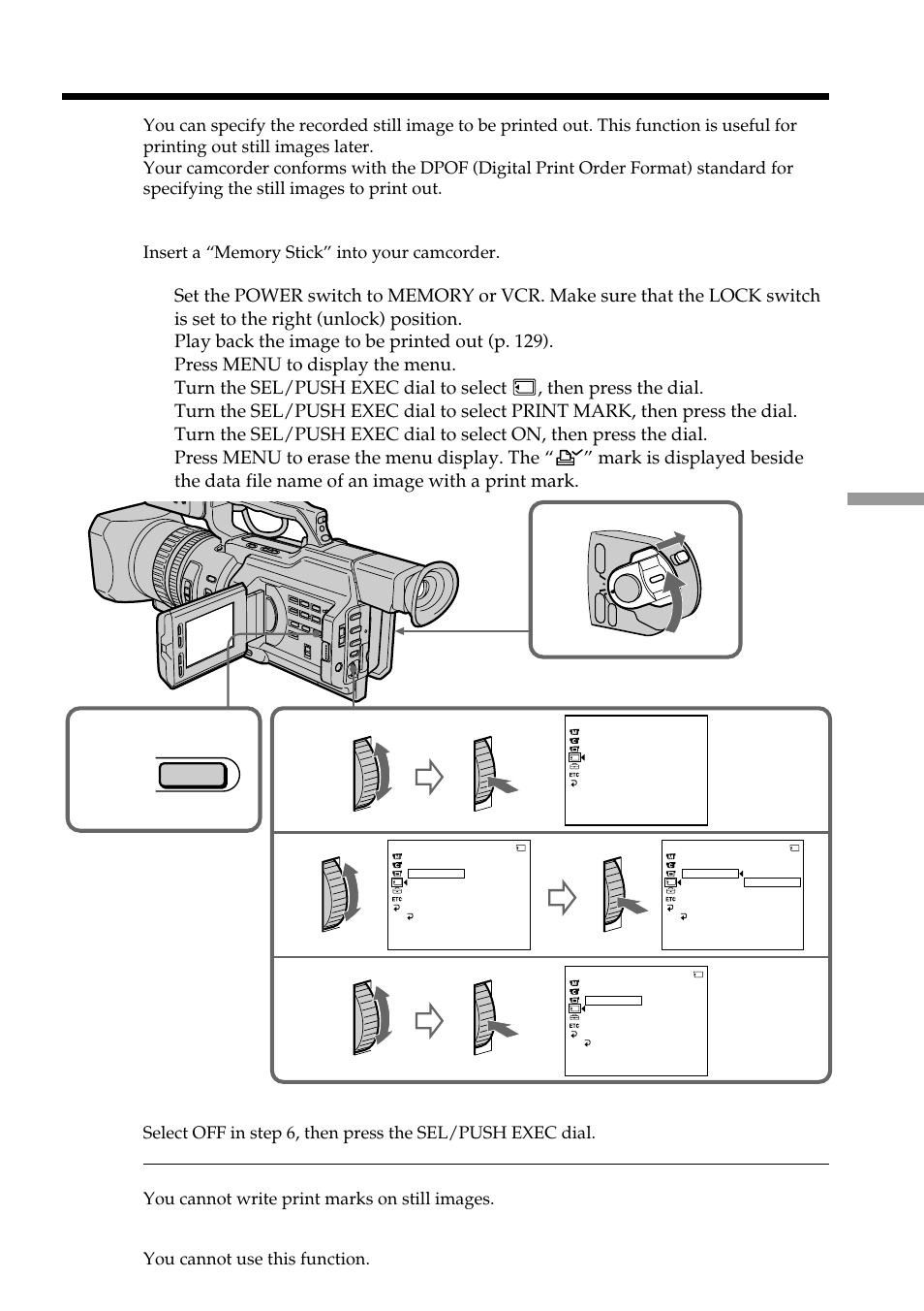 Writing a print mark – print mark | Light & Motion DSR-PD150 User Manual | Page 139 / 172