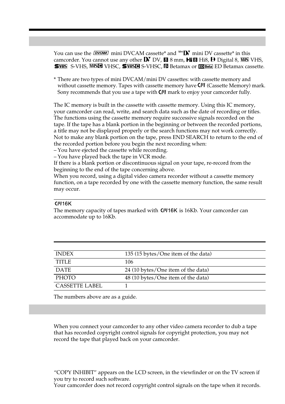 Usable cassettes | Light & Motion DSR-PD150 User Manual | Page 142 / 172