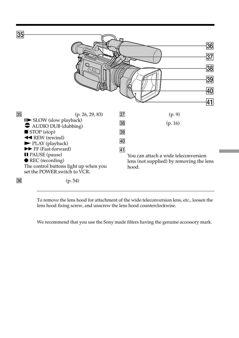 Eh eg ej ek el r; ra, Identifying the parts and controls | Light & Motion DSR-PD150 User Manual | Page 163 / 172