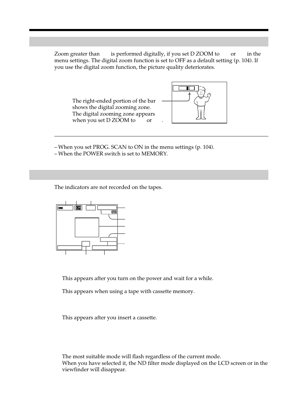 Indicators displayed during recording | Light & Motion DSR-PD150 User Manual | Page 22 / 172