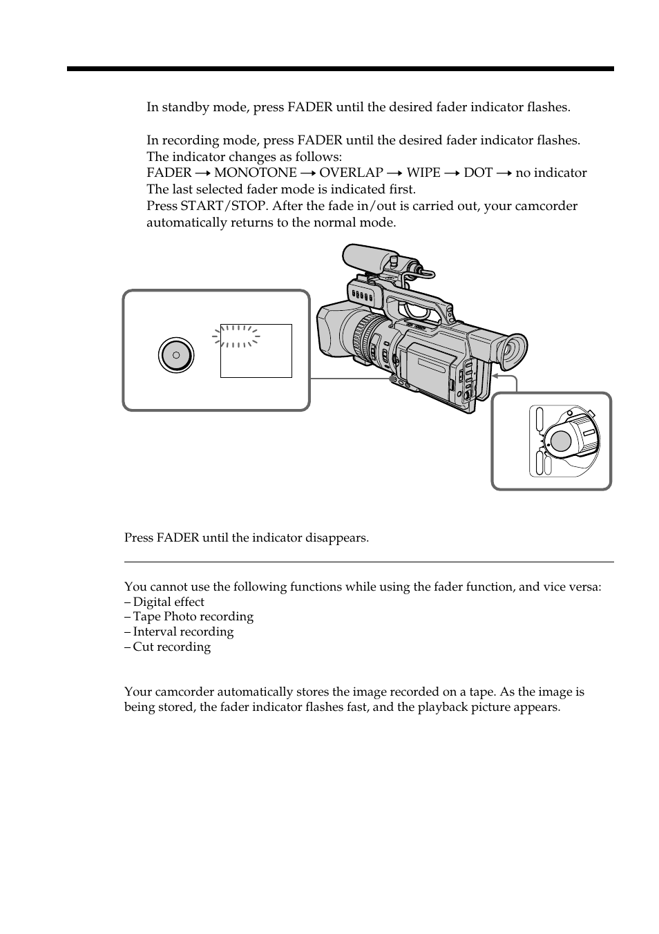 Using the fader function | Light & Motion DSR-PD150 User Manual | Page 38 / 172