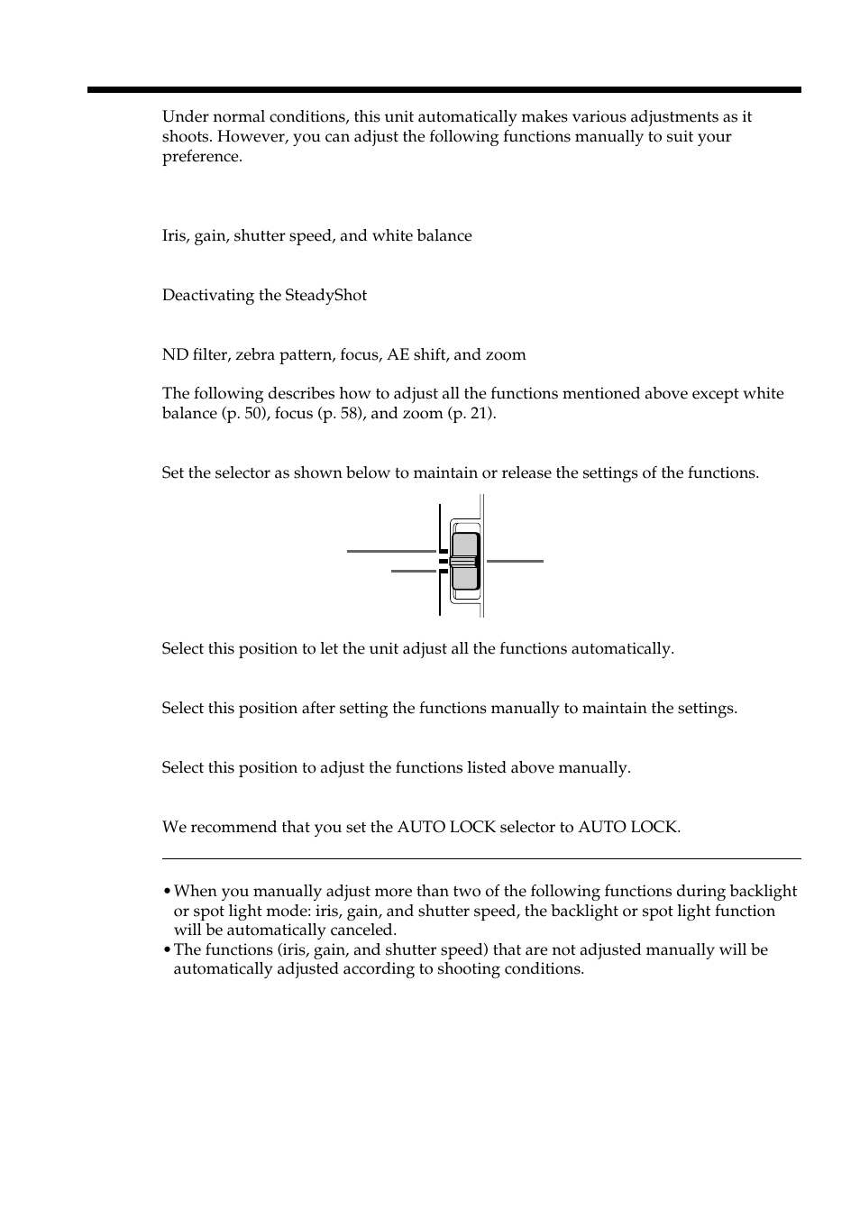 Shooting with manual adjustment | Light & Motion DSR-PD150 User Manual | Page 42 / 172